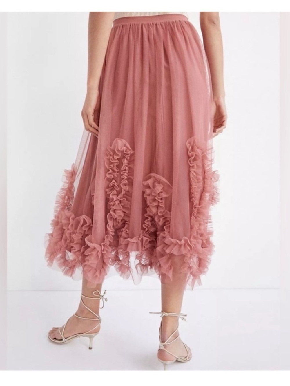 Anthropologie Felicity Rose Pink Ruffle Tulle Midi Skirt - Picture 4 of 17